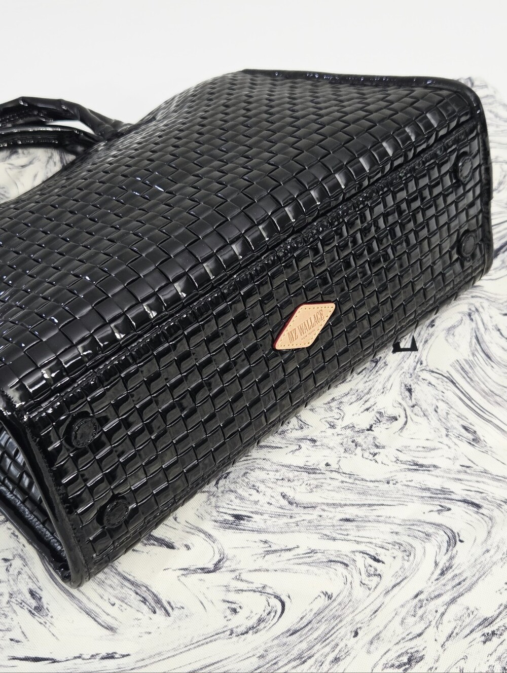 NWT MZ WALLACE MEDIUM BOX TOTE LAPTOP BAG - BLACK LACQUER WOVEN - Picture 9 of 9